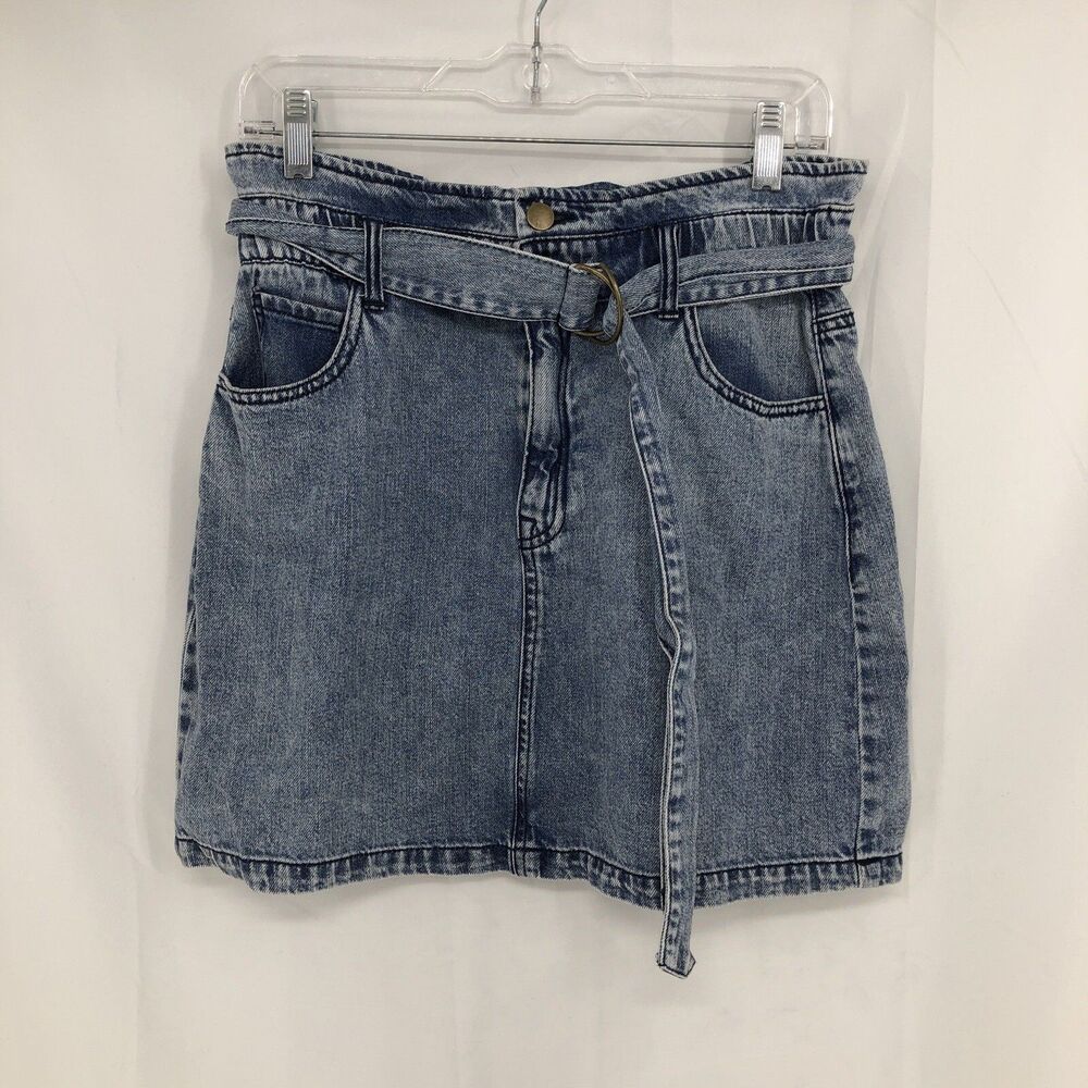 Tgla Francesca's Collection Belted Denim  Blue Jean Casual Mini Skirt Medium